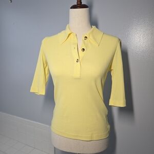 Rosetta Getty Yellow Polo Short Sleeved Top w/Buttons, sM